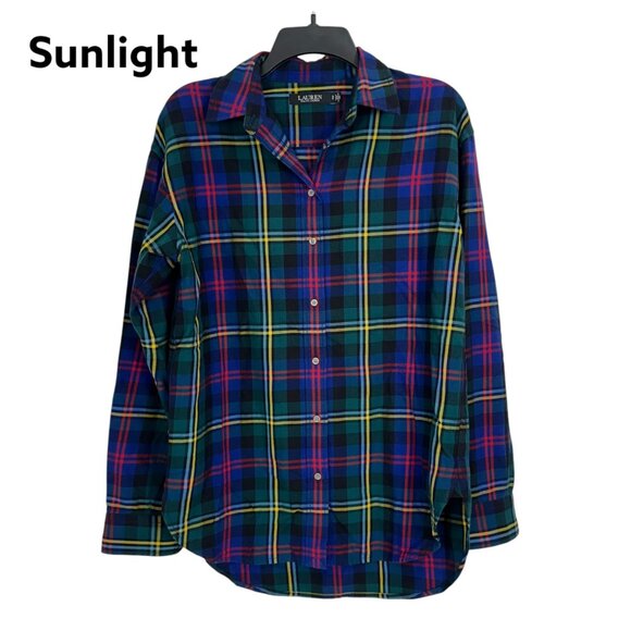 Lauren Ralph Lauren Womens Plaid Button-Down Shirt Multicolor Long Sleeve Size S - Picture 1 of 9